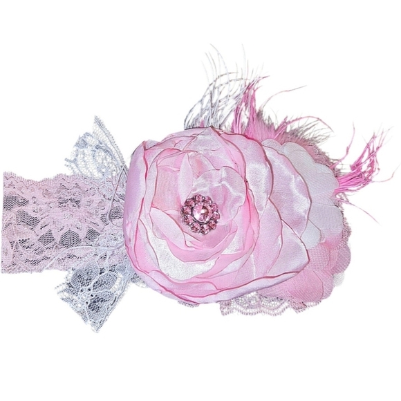 Gorgeous Boutique Lace Floral Headband with Jewels and Feathers, Toddler - Picture 1 of 1